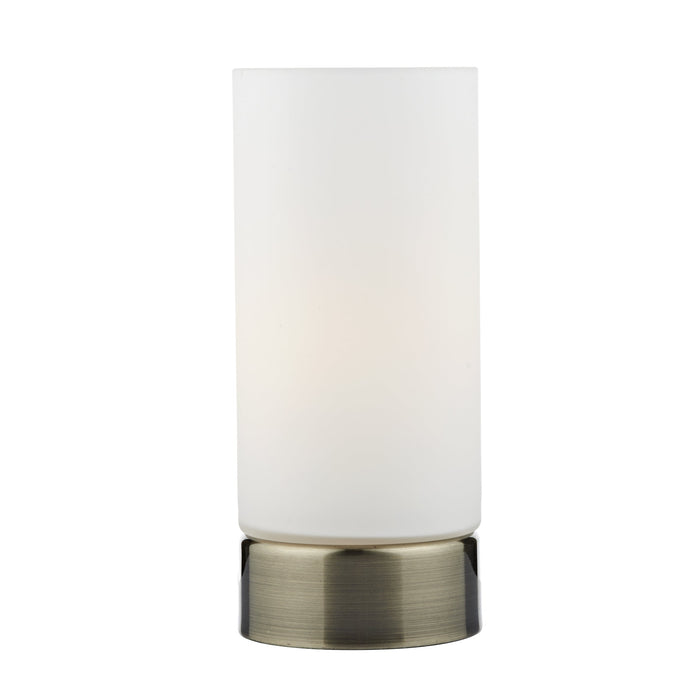 Dar Lighting Owen Touch Round Glass Table Lamp Antique Brass Opal Glass • OWE4075