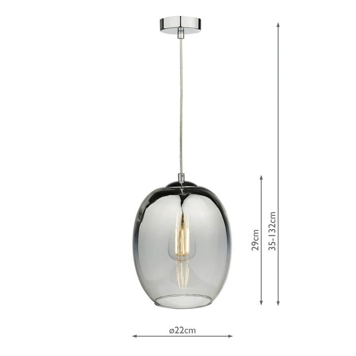 Dar Lighting Patrice 1 Light Pendant Silver Glass • PAT0132