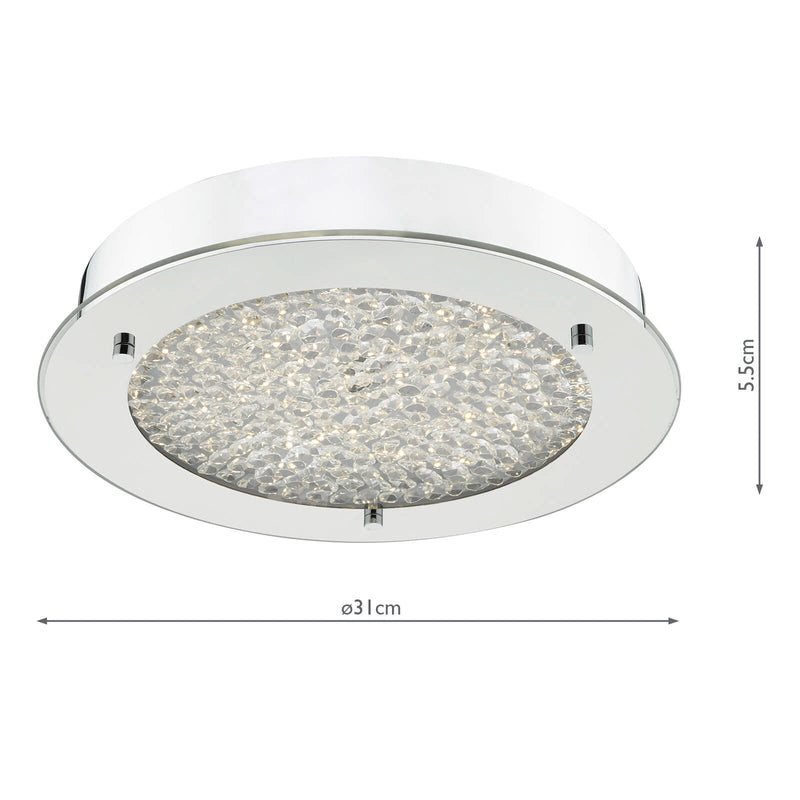Dar Lighting Peta Small Bathroom Flush Polished Chrome Crystal Light LED IP44 • PET5250