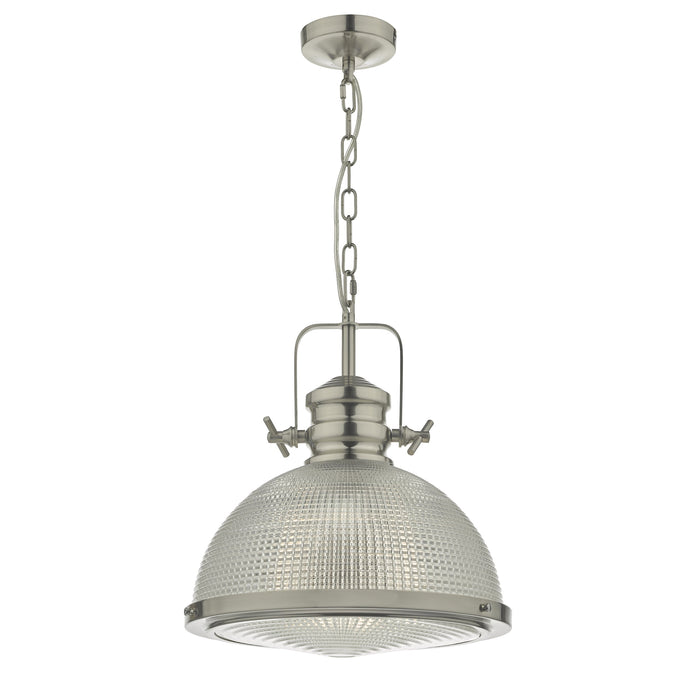 Dar Lighting Peyton 1 Light Pendant Satin Nickel And Textured Glass • PEY0146