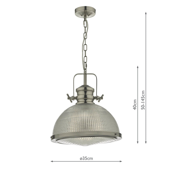 Dar Lighting Peyton 1 Light Pendant Satin Nickel And Textured Glass • PEY0146