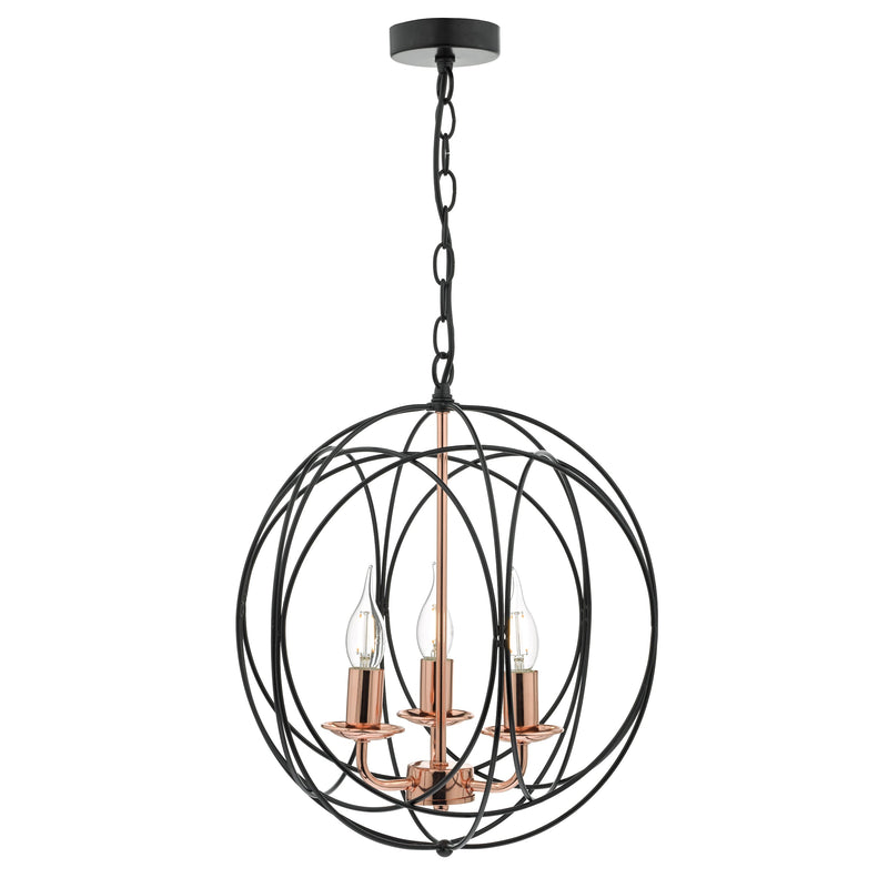 Dar Lighting Phoenix 3 Light Pendant Black & Copper • PHO0322