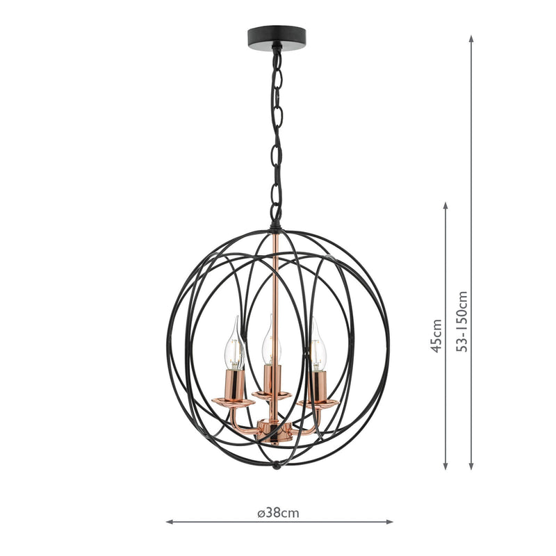 Dar Lighting Phoenix 3 Light Pendant Black & Copper • PHO0322