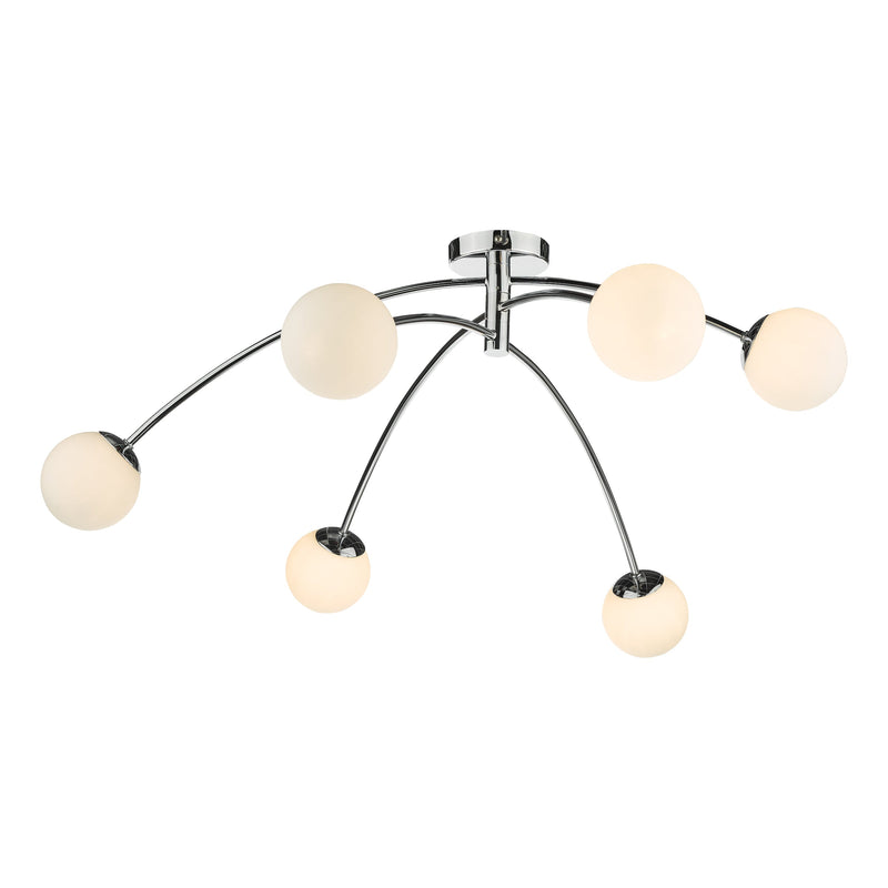Dar Lighting Puglia 6lt Semi Flush Polished Chrome Opal Glass • PUG6450