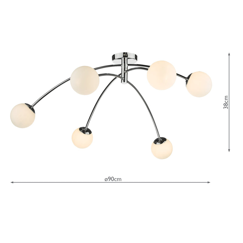 Dar Lighting Puglia 6lt Semi Flush Polished Chrome Opal Glass • PUG6450