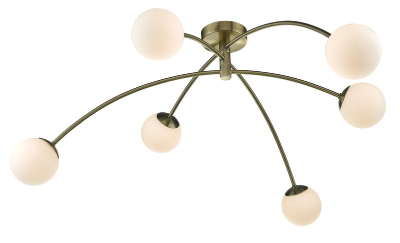 Dar Lighting Puglia 6 Light Semi Flush Antique Brass Opal Glass • PUG6475