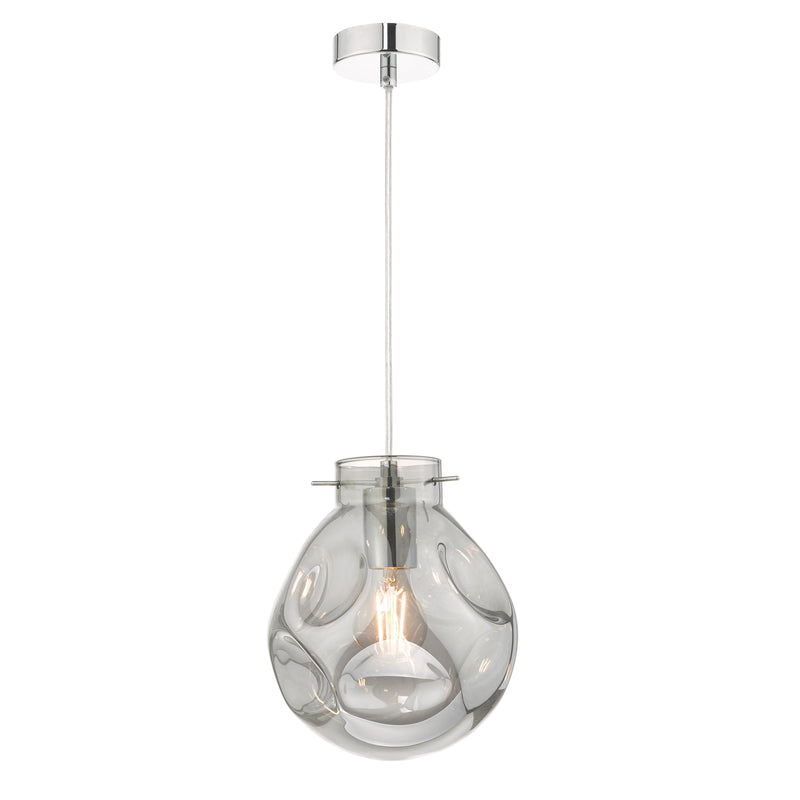 Dar Lighting Quinn Pendant Polished Chrome & Smoked Glass • QUI0110
