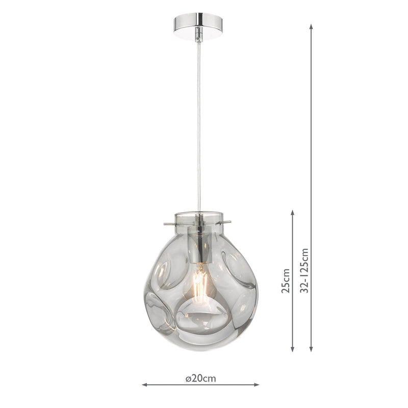 Dar Lighting Quinn Pendant Polished Chrome & Smoked Glass • QUI0110