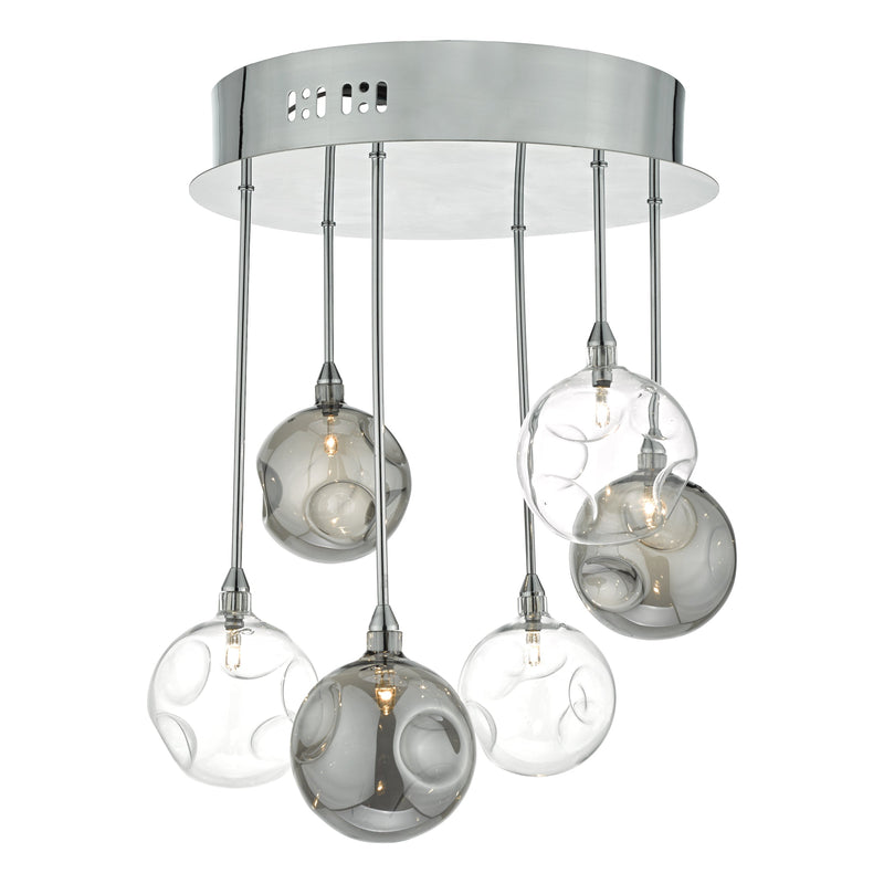 Dar Lighting Quinn 6lt Semi Flush Polished Chrome With Smoked & Clear Glass • QUI0610