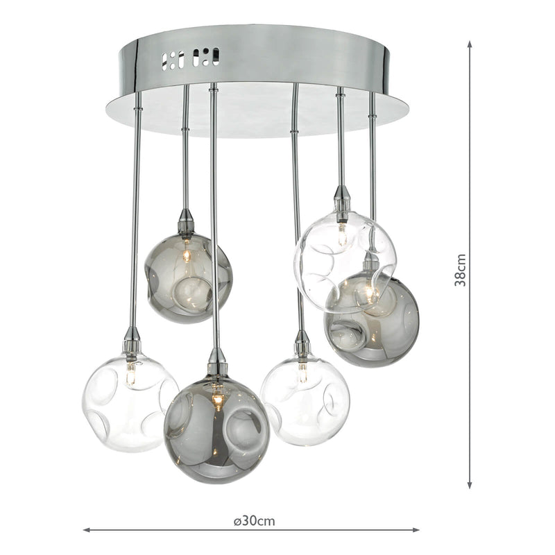 Dar Lighting Quinn 6lt Semi Flush Polished Chrome With Smoked & Clear Glass • QUI0610