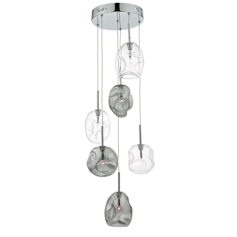 Dar Lighting Quinn 6 Light Cluster Pendant Smoked & Clear Glass • QUI6410