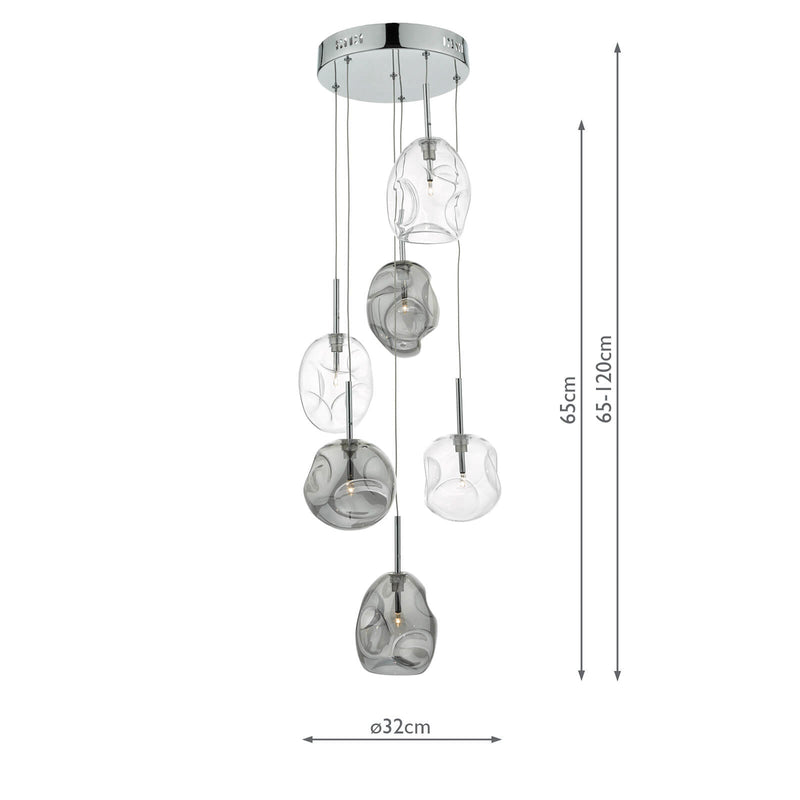Dar Lighting Quinn 6 Light Cluster Pendant Smoked & Clear Glass • QUI6410