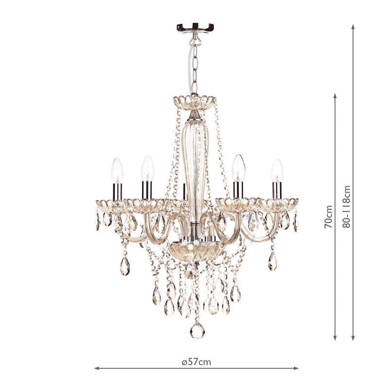 Dar Lighting Raphael 5 Light Chandelier Champagne Crystal • RAP0506