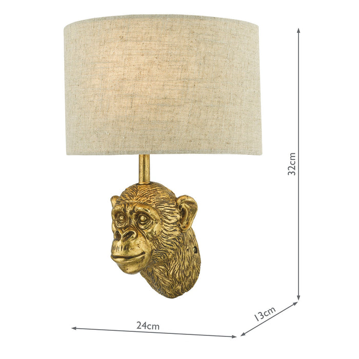 Dar Lighting Raul Monkey Wall Light Gold With Shade • RAU0735