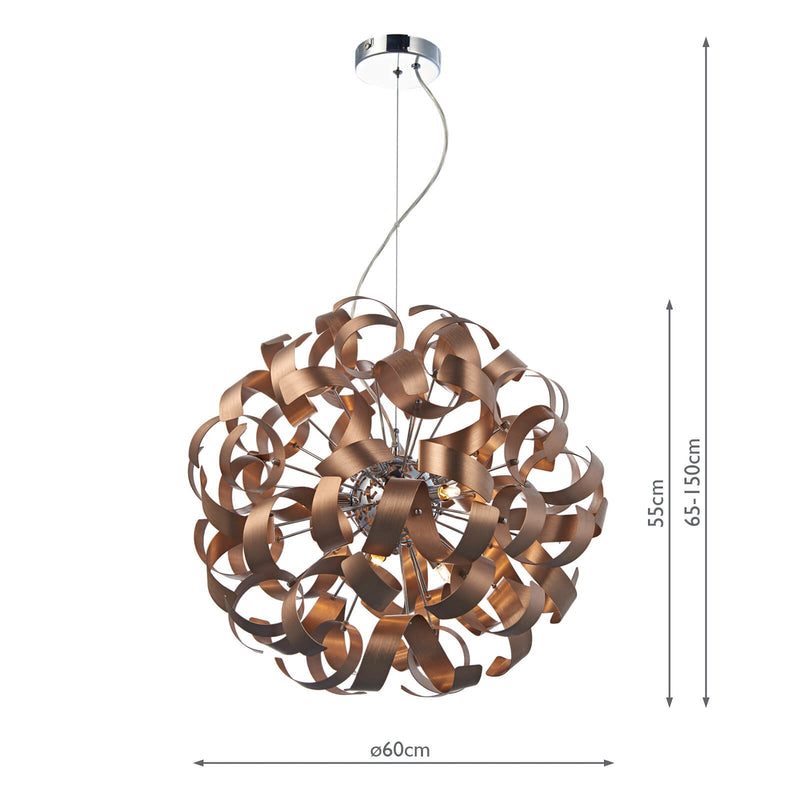 Dar Lighting Rawley 9 Light Ribbon Pendant Brushed Copper • RAW1364