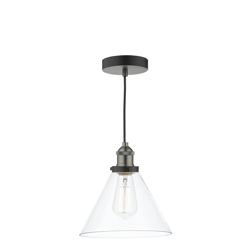 Dar Lighting Ray 1 Light Single Pendant Antique Nickel Clear Glass • RAY0138