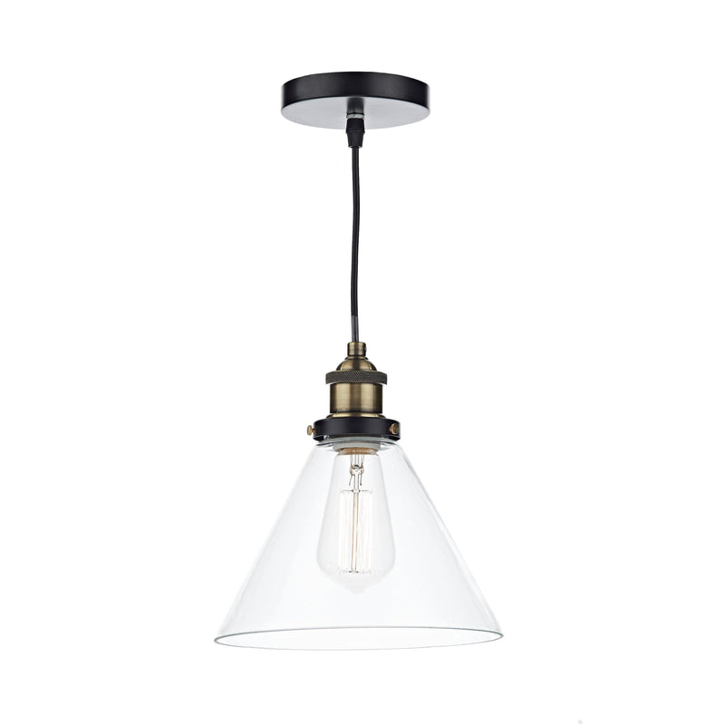 Dar Lighting Ray 1 Light Pendant Antique Brass Clear • RAY0175