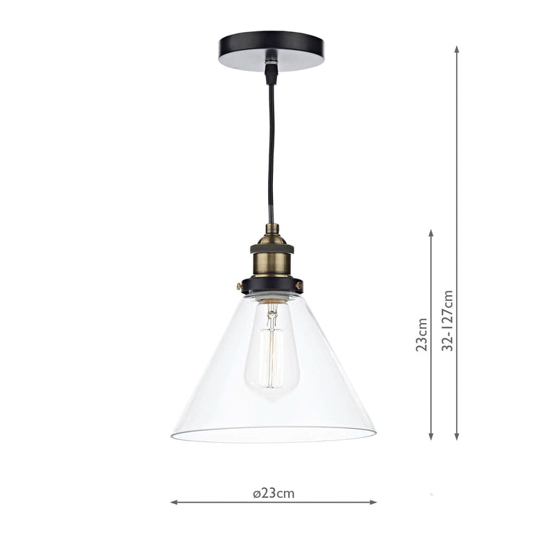 Dar Lighting Ray 1 Light Pendant Antique Brass Clear • RAY0175