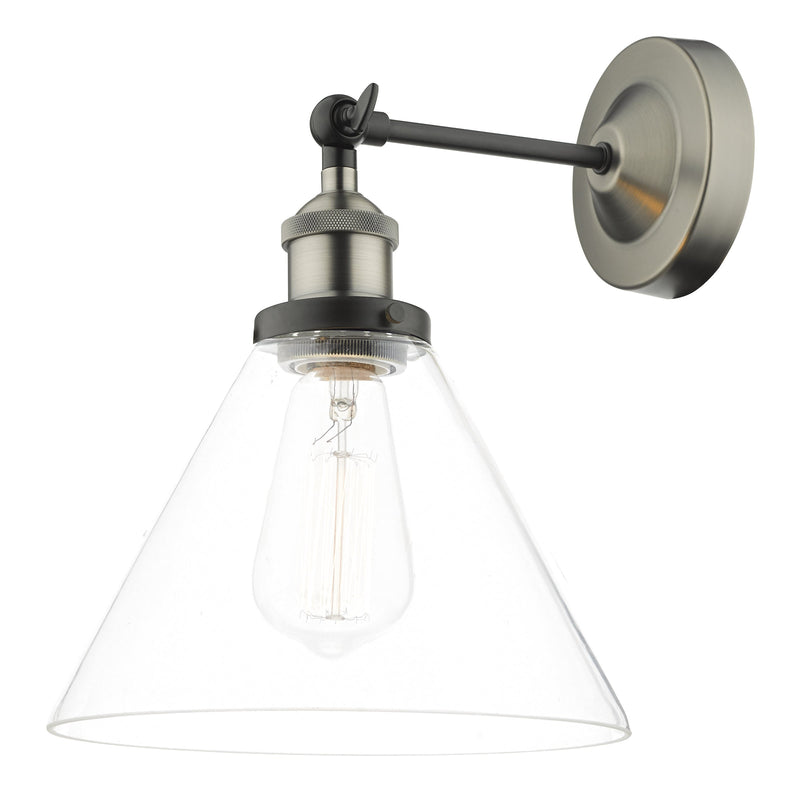 Dar Lighting Ray Single Wall Light Antique Nickel Clear Glass • RAY0738