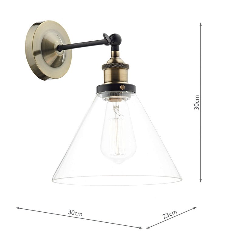 Dar Lighting Ray 1 Light Wall Bracket Antique Brass Clear • RAY0775