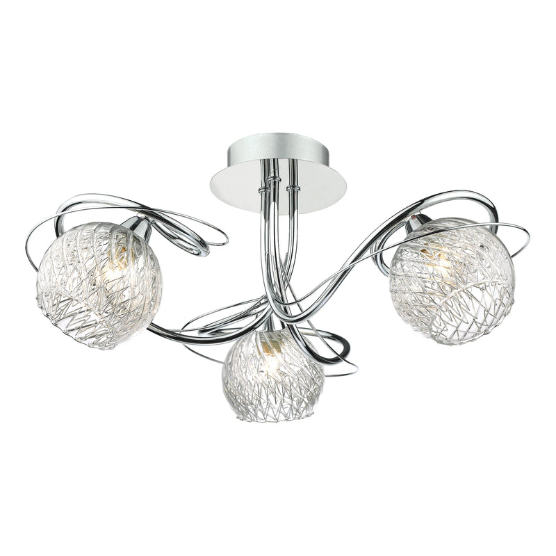 Dar Lighting Rehan 3 Light Semi Flush Decorative Glass Polished Chrome Frame • REH0350