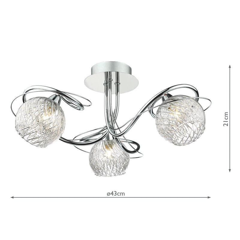 Dar Lighting Rehan 3 Light Semi Flush Decorative Glass Polished Chrome Frame • REH0350