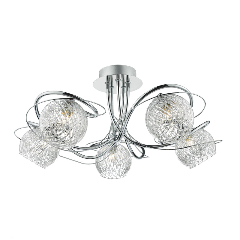 Dar Lighting Rehan 5 Light Semi Flush Decorative Glass Polished Chrome Frame • REH0550