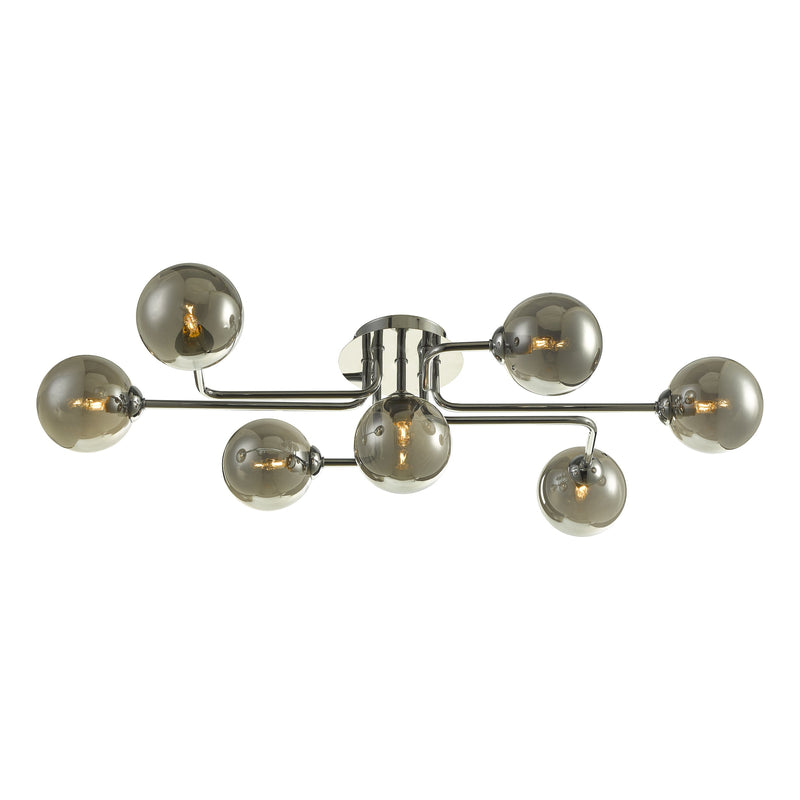 Dar Lighting Reyna 7 Light Semi Flush Polished Chrome With Smoked Glass • REY3450-01