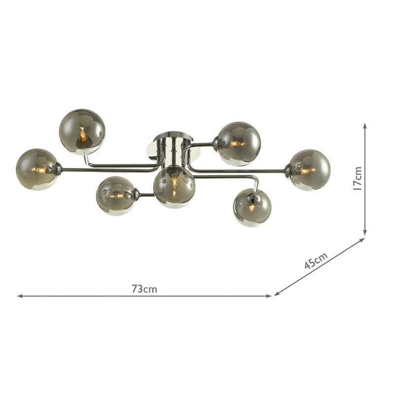 Dar Lighting Reyna 7 Light Semi Flush Polished Chrome With Smoked Glass • REY3450-01