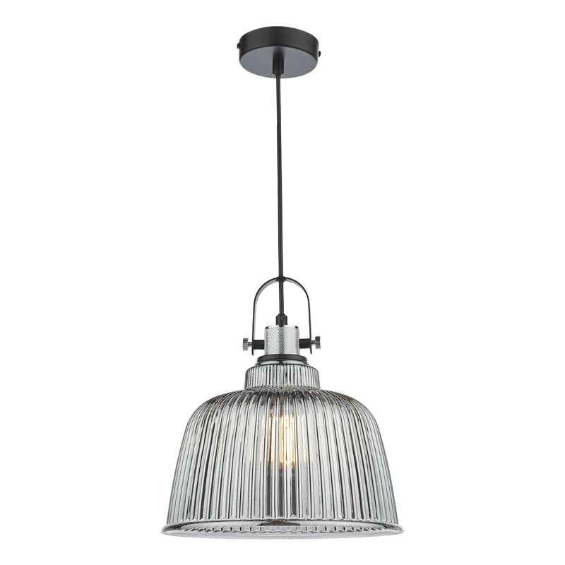 Dar Lighting Rhode Single Large Pendant Polished Chrome Smoked Glass • RHO8610