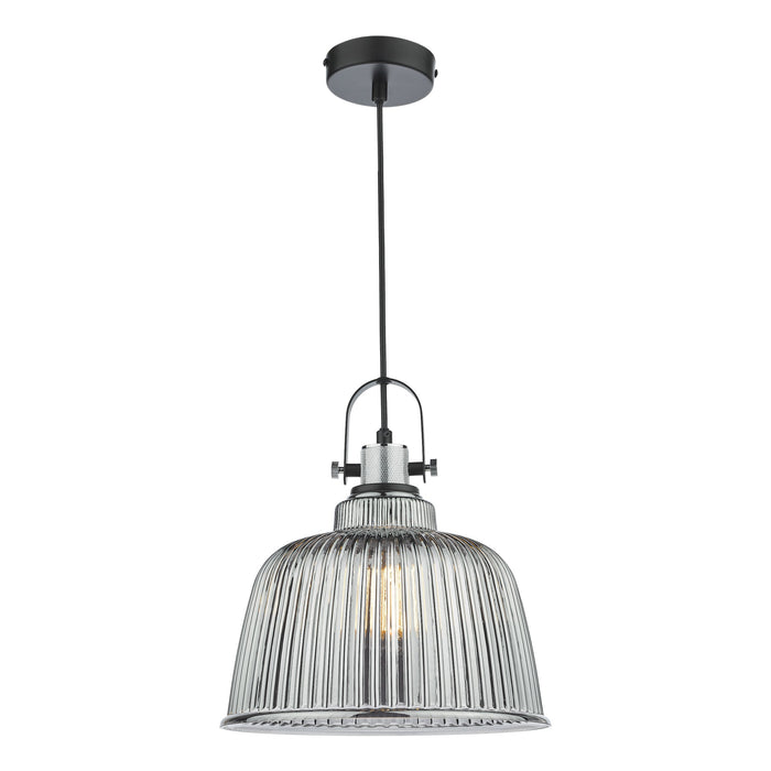 Dar Lighting Rhode Single Large Pendant Polished Chrome Smoked Glass • RHO8610