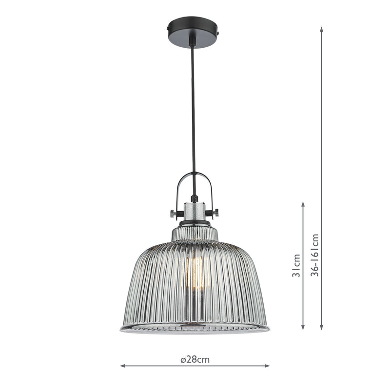 Dar Lighting Rhode Single Large Pendant Polished Chrome Smoked Glass • RHO8610