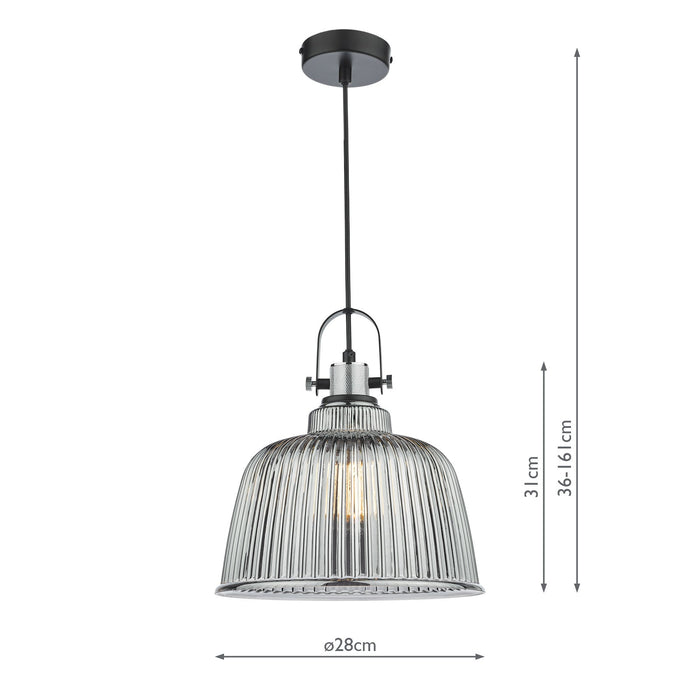 Dar Lighting Rhode Single Large Pendant Polished Chrome Smoked Glass • RHO8610