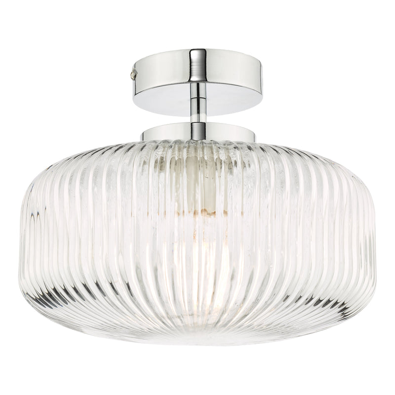 Dar Lighting Riva Bathroom Semi Flush Ceiling Light Ribbed Glass Polished Chrome IP44 • RIV5208