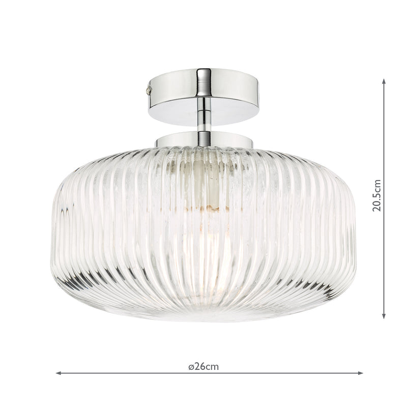 Dar Lighting Riva Bathroom Semi Flush Ceiling Light Ribbed Glass Polished Chrome IP44 • RIV5208