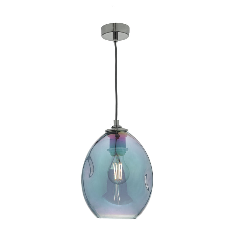 Dar Lighting Rogan Pendant Black & Iridised Glass • ROG0155