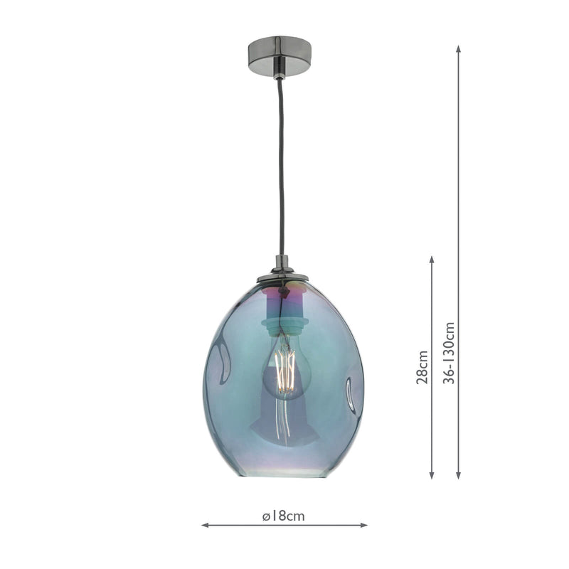 Dar Lighting Rogan Pendant Black & Iridised Glass • ROG0155