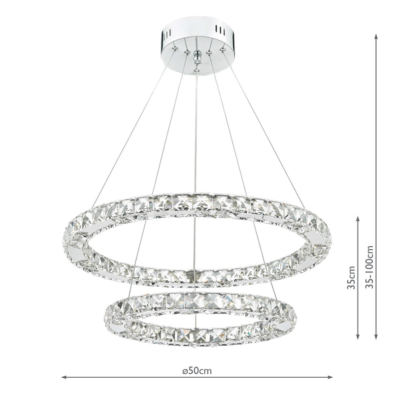 Dar Lighting Roma 2 Tier Pendant Polished Chrome Crystal LED • ROM2550