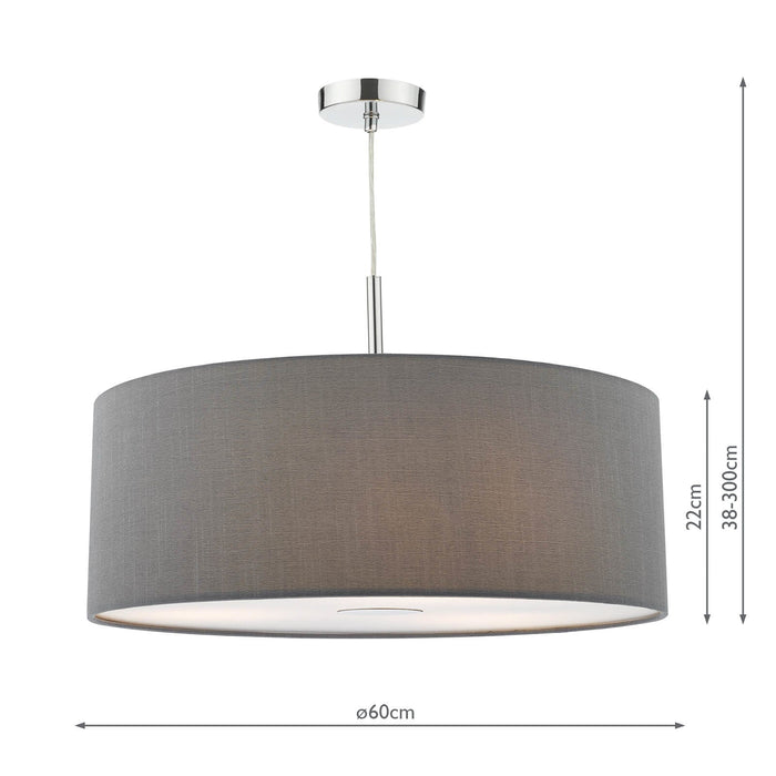 Dar Lighting Ronda 60cm 3 Light Pendant Slate Grey With diffuser • RON1739