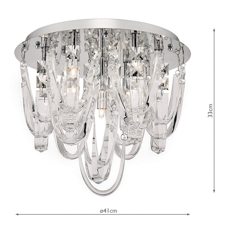 Dar Lighting Roxanne Small 7 Light Flush Polished Chrome Crystal • ROX5050