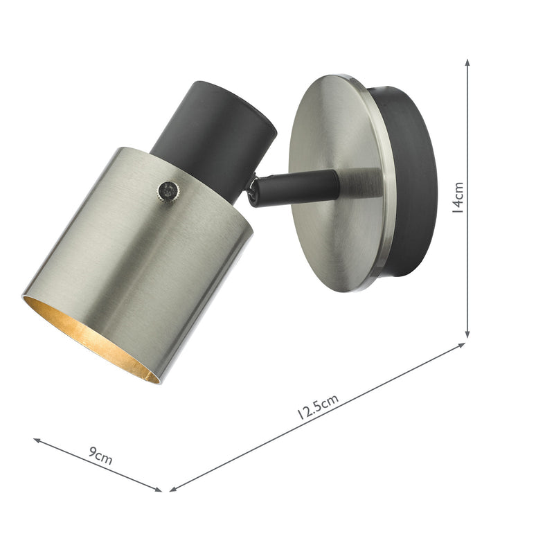 Dar Lighting Ryan Single Wall Spotlight Brushed Nickel Matt Black • RYA0738