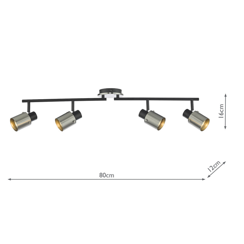 Dar Lighting Ryan 4 Light Bar Spotlight Brushed Nickel Matt Black • RYA8438
