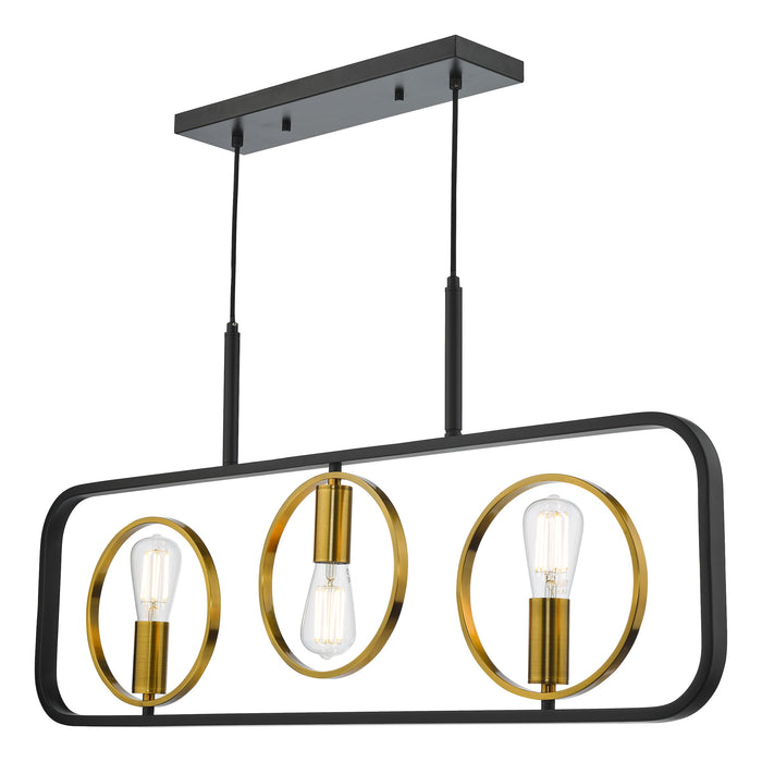 Dar Lighting Ryota 3 Light Bar Pendant Satin Black Antique Gold • RYO0354