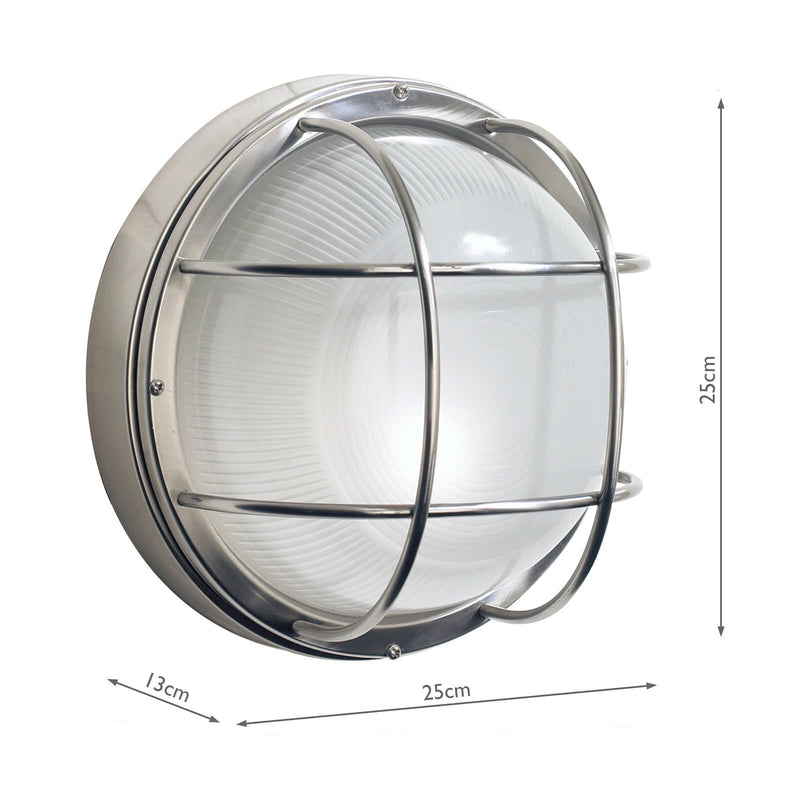 Dar Lighting Salcombe Round Outdoor Wall Light Stainless Steel Glass IP44 • SAL5044