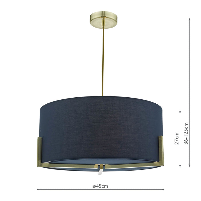 Dar Lighting Santino Pendant Gold With Navy Cotton Shade • SAN0323