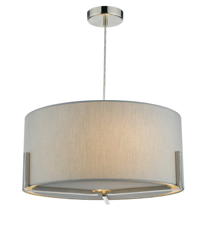Dar Lighting Santino Pendant Satin Chrome With Grey Cotton Shade • SAN0339