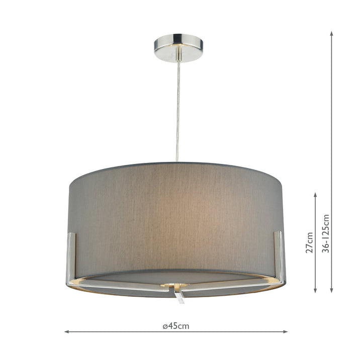 Dar Lighting Santino Pendant Satin Chrome With Grey Cotton Shade • SAN0339