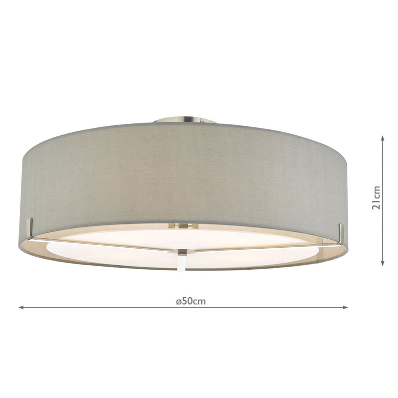 Dar Lighting Santino 3 Light Semi Flush Satin Chrome With Grey Shade • SAN5339
