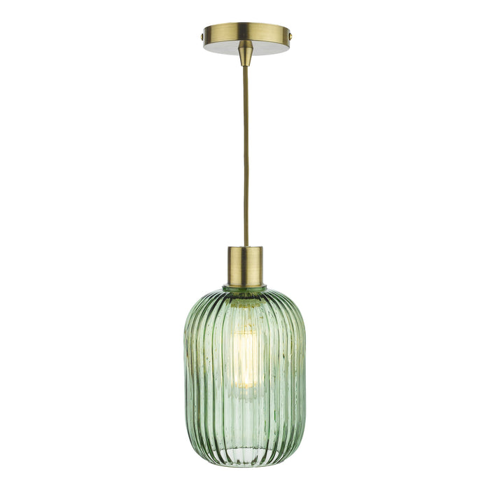 Dar Lighting Sawyer Easy Fit Pendant Green Ribbed Glass • SAW6524