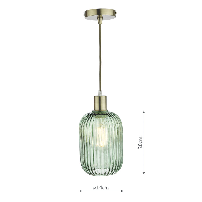 Dar Lighting Sawyer Easy Fit Pendant Green Ribbed Glass • SAW6524